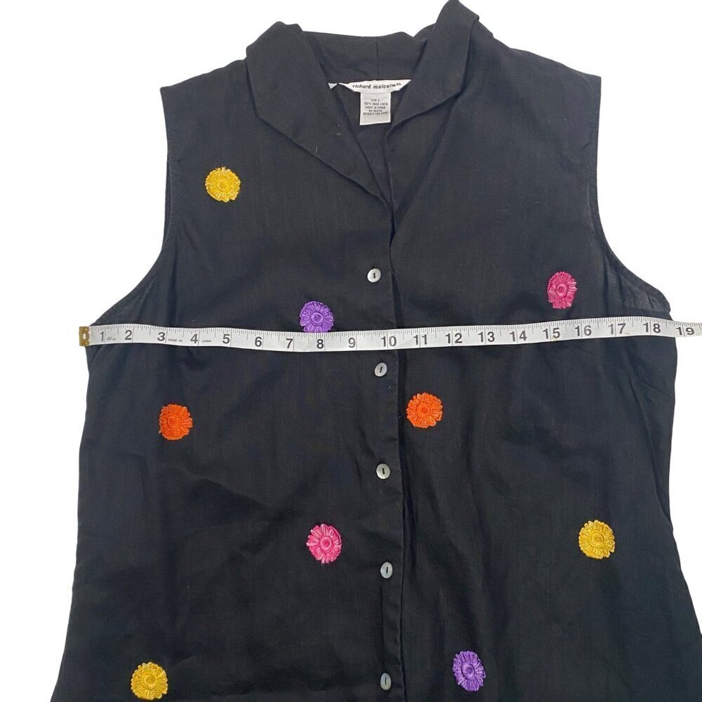 Irish linen Button-Up Blouse embroidered Multicolor Floral size L - Picture 7 of 8